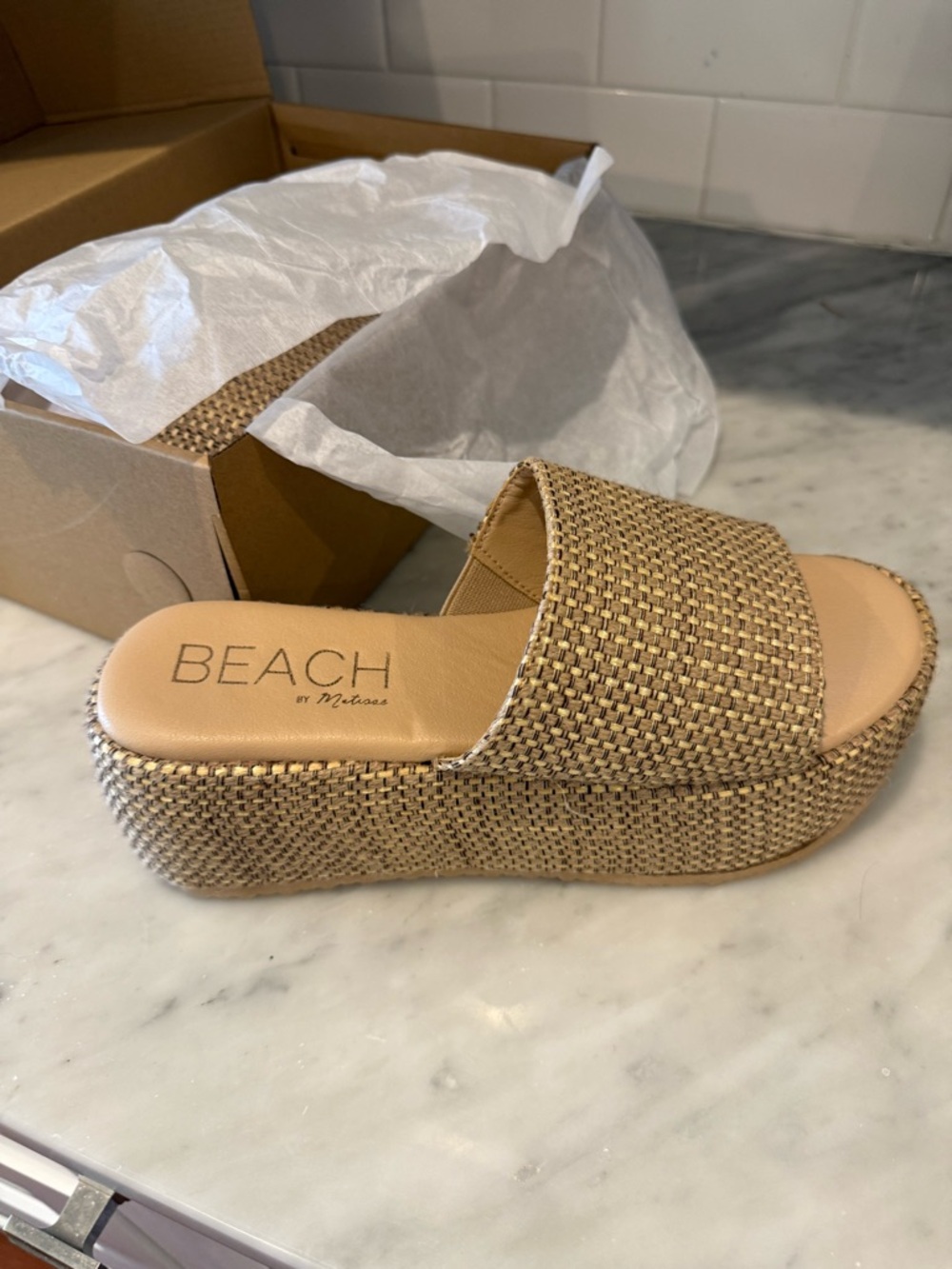 Beach by Nautica Tan Woven Platform Slide